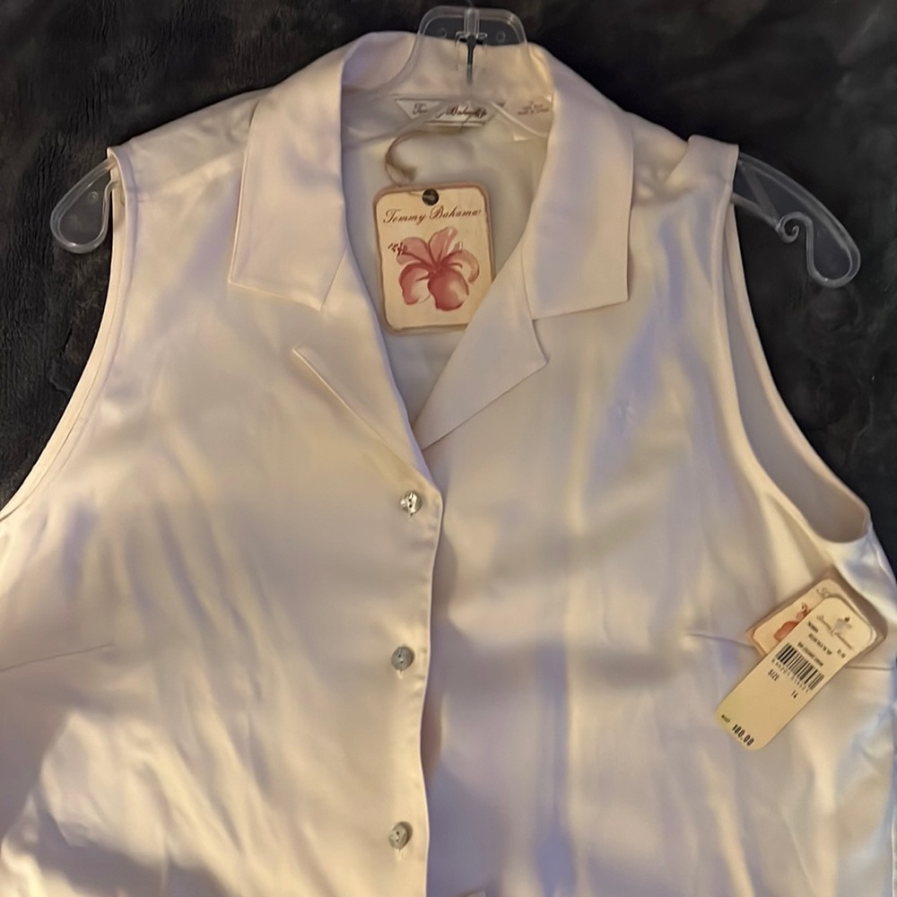 New! Tommy Bahama Ocean Silk Tie 100% Silk sleeveless blouse shirt!! Size 12-14